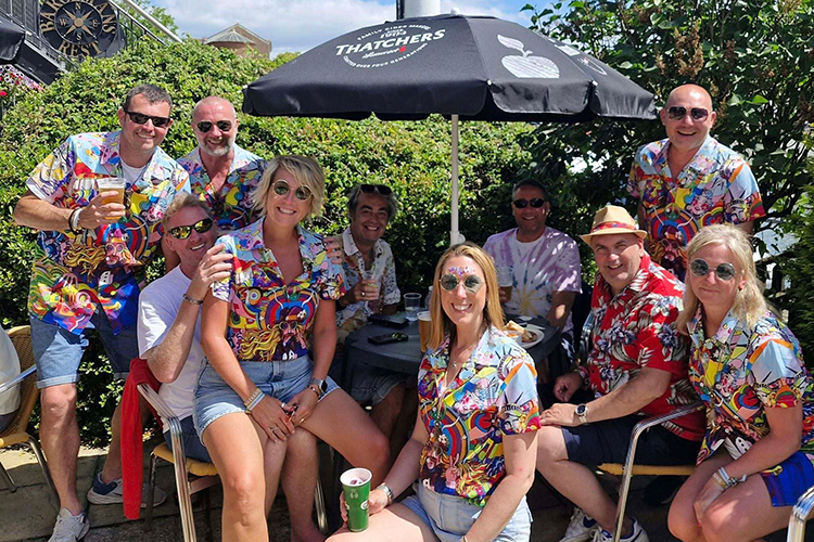 Festival-goers enjoying themselves at The Bargeman's Rest in Newport, Isle of Wight